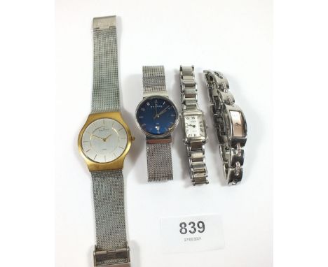 Two Skagen wristwatches, DKNY and a Rotary Silvertoe 