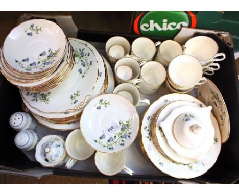 A Royal Stuart Harebell dinner and tea service comprising: six dinner plates, six breakfast plates, cake plate, six bowls, sa