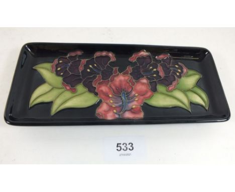 A Moorcroft Blue Hibiscus pen tray, 20cm wide 