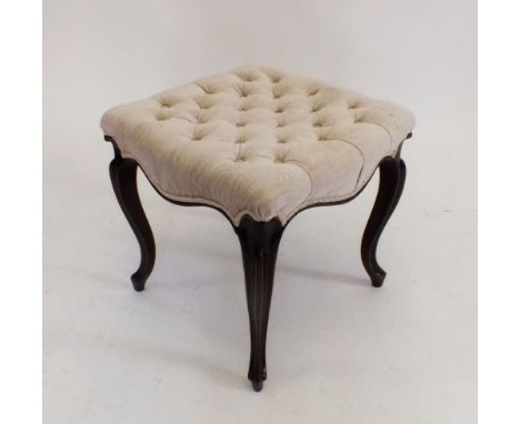 A Victorian button upholstered stool on slender cabriole supports 