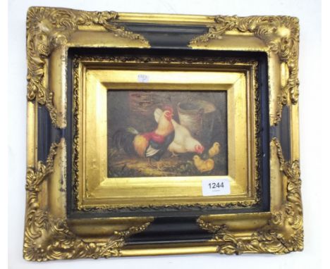 A modern Dutch reproduction oil style print of a cockerel, 11cm by 16cm