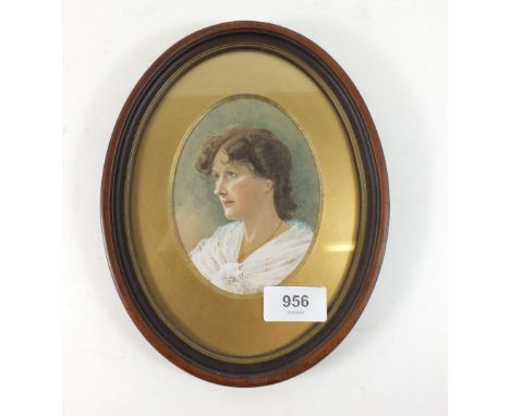 Matilda E Penney - watercolour portrait of a woman, 12cm by 9cm 