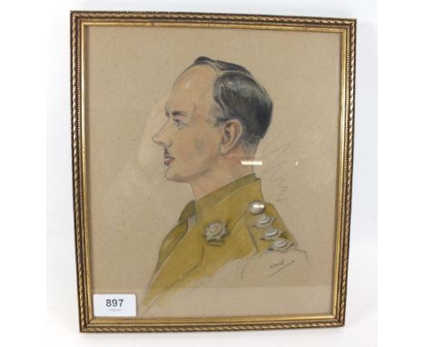 Attributed to Sir Leslie Ward 1851-1922 - known as "Spy", portrait of a First World War solider - watercolour, signed, 26 x 2