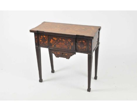 A 19th century Dutch marquetry inlaid card table (damaged), 78 x 38 x 74cm, top faded, losses, including bad chipping around 