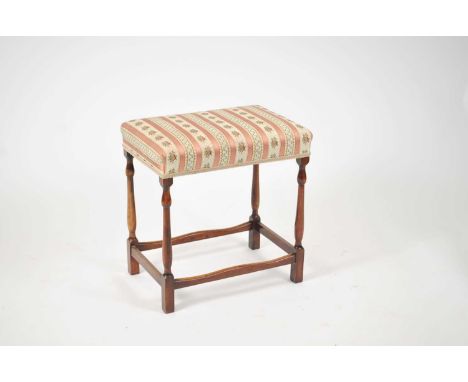 An early-mid 20th century stained beech stool, 56 x 37 x 57 high
