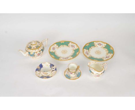 A collection of Coalport batwing in rare colourways, late 19th/early 20th century comprising teapot and cover, 14.4cm high, t