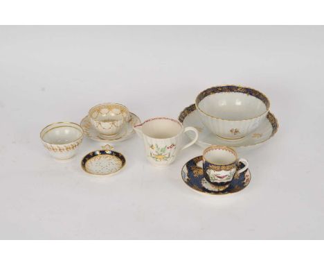 A collection of Caughley and other porcelain, late 18th century onwards to include a fluted cobalt and gilt bowl with matchin