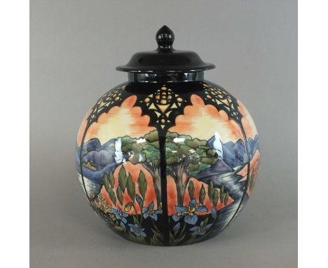 A Cobridge Pottery 'River of Life' globular jar and cover dated 2000 designed by Nicola Slaney, a limited edition numbered 10