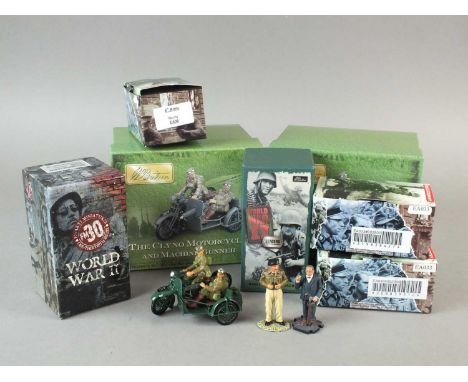 A mixed selection of boxed WWII model sets to include W Britain 00262, Clyno Motorcycle and Machine Gunner (x2) together with