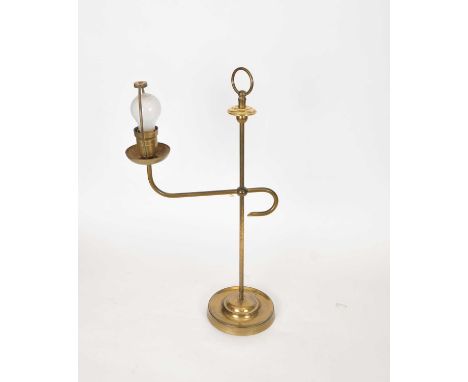 A brass student's lamp (later electrified), with a weighted base, 60cm high.