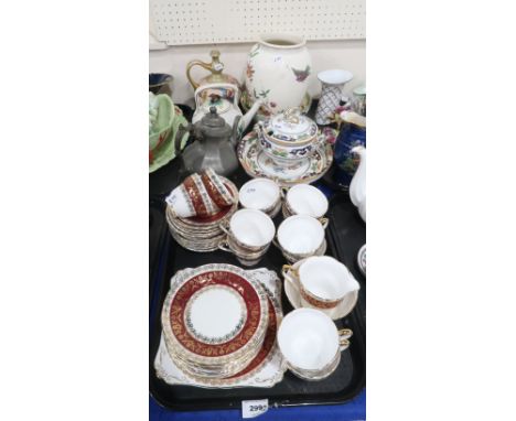 A lot comprising Salisbury bone china red and gilt decorated teawares including cups, saucers &amp; serving plate, a mid-19th