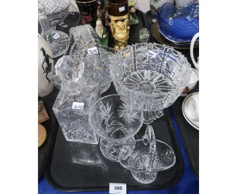 A lot comprising a selection of cut glass and crystal including decanter, fruit basket, pedestal bowl, trinket dish, vase etc