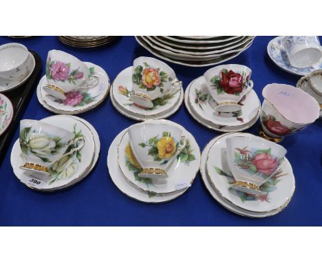 A set of six Paragon World Famous Roses trios and a milk jug Condition Report: All in good condition, no chips or cracks, lig