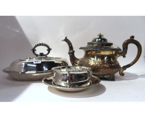 A tray lot of EP - teapot, entree dish etc. Condition Report: Available upon request