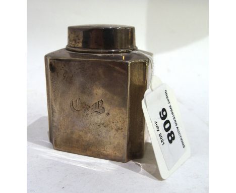 A silver tea caddy Chester 1898 rectangular with concave corners monogrammed " CB " 7 cm high 65 grams Condition Report: Avai