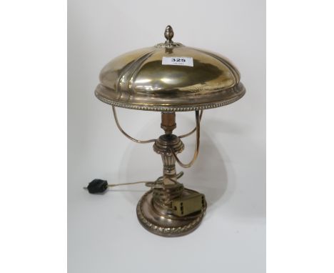 An unusual silver plated desk lamp with domed shade Condition Report: Available upon request