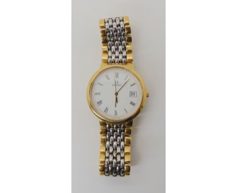 A gents Omega De Ville two tone gold plated stainless steel watch Condition Report: Has a battery fitted and is ticking. Need