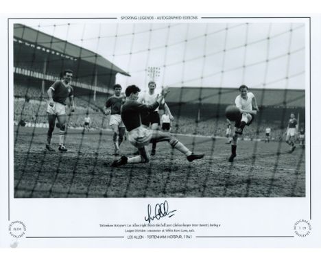 Les Allen Tottenham 12x16 Signed black and white, Autographed Editions, Limited Edition photo. Photo shows Les Allen blasting