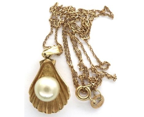 American 10ct gold pearl pendant necklace, L: 20 mm, combined 3.4g. P&amp;P Group 1 (£14+VAT for the first lot and £1+VAT for