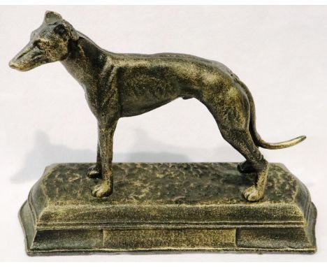 Cast metal greyhound on stand, H: 18 cm. P&amp;P Group 2 (£18+VAT for the first lot and £3+VAT for subsequent lots) 
