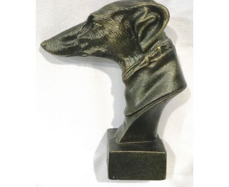 Cast metal greyhound mount on plinth, H: 23 cm. P&amp;P Group 3 (£25+VAT for the first lot and £5+VAT for subsequent lots) 