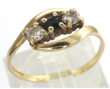 9ct gold sapphire and CZ set ring, size M, 1.2g. P&amp;P Group 1 (£14+VAT for the first lot and £1+VAT for subsequent lots) 