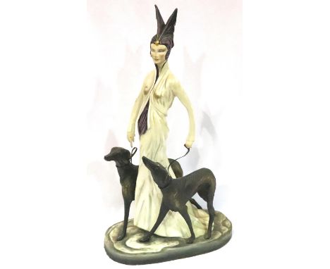 Michael Sutty limited edition woman with two Borzoi, 92/150, H: 38 cm. P&amp;P Group 3 (£25+VAT for the first lot and £5+VAT 