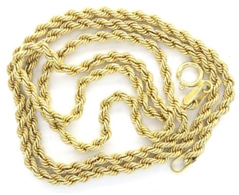 9ct gold fine rope neck chain, L: 35 cm, 1.8g. P&amp;P Group 1 (£14+VAT for the first lot and £1+VAT for subsequent lots) 