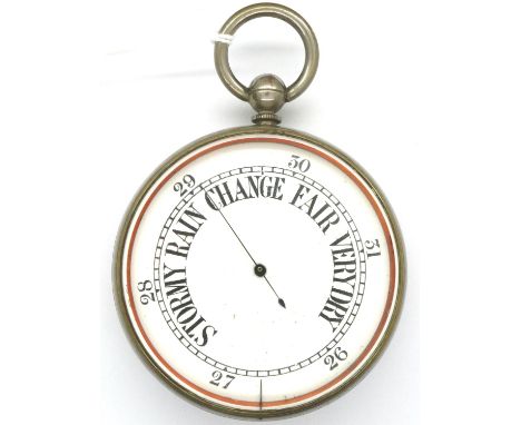White metal pocket barometer, Goliath size. P&amp;P Group 1 (£14+VAT for the first lot and £1+VAT for subsequent lots) 