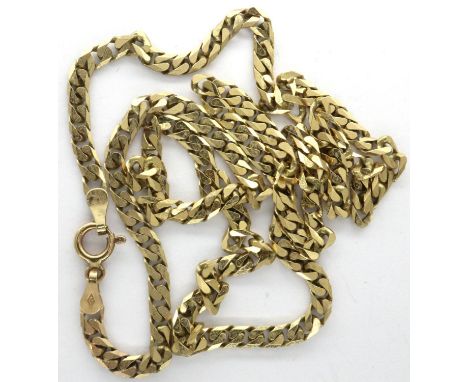 9ct gold flat link curb, L: 50 cm, 9.7g. Good order with no visible damage, would benefit from having a clean, sprung clasp w
