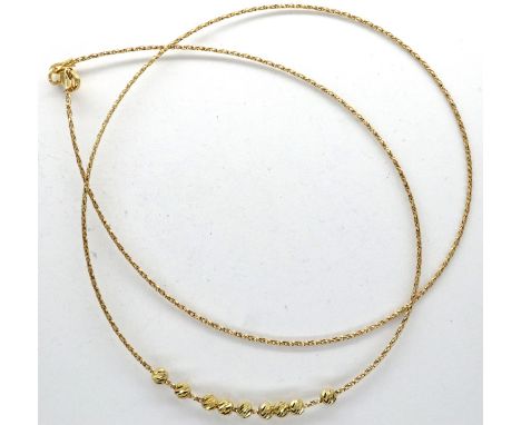 9ct gold fine chain double wrap bracelet with beads, L: 44 cm, 1.3g. P&amp;P Group 1 (£14+VAT for the first lot and £1+VAT fo