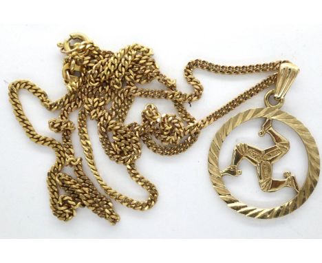 9ct gold Isle of Man pendant necklace, L: 20 mm, 5.9g. P&amp;P Group 1 (£14+VAT for the first lot and £1+VAT for subsequent l