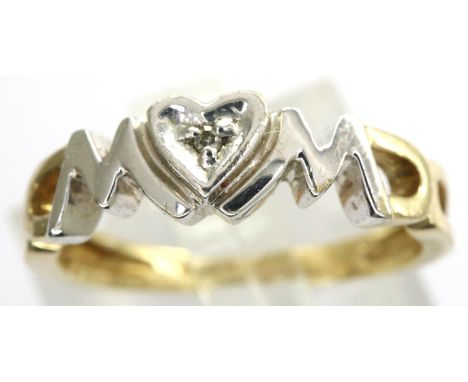 9ct gold stone set MUM ring, size J, 1.8g. P&amp;P Group 1 (£14+VAT for the first lot and £1+VAT for subsequent lots) 