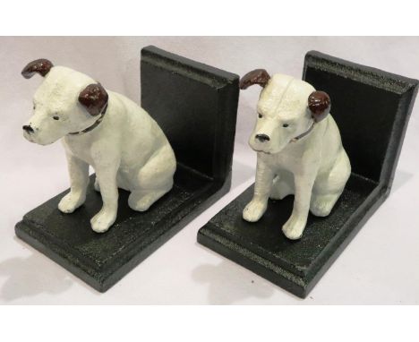 Nipper the HNVV dog cast iron bookends, H: 12 cm. P&amp;P Group 3 (£25+VAT for the first lot and £5+VAT for subsequent lots) 