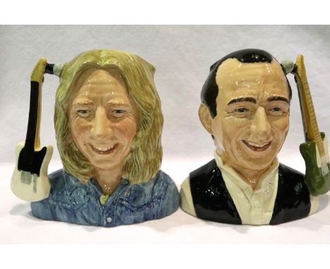 Royal Doulton limited edition Status Quo character jugs, 766/2500, Rick Parfitt and Francis Rossi, largest H: 12 cm. No crack