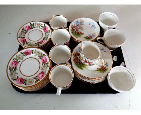 A tray of part Duchess bone china tea service depicting a hunting scene together with sixteen pieces of Royal Worcester Royal
