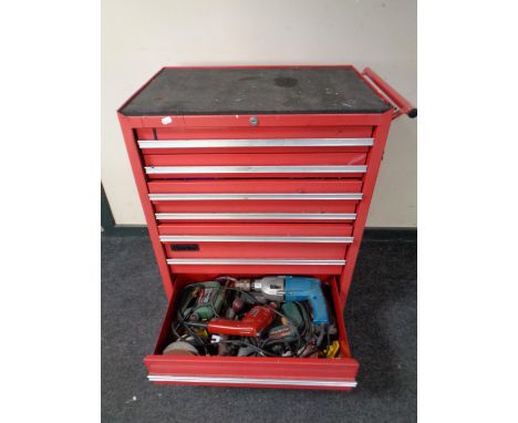 A Mechanics seven drawer rolling tool chest containing a large quantity of assorted hand and power tools   