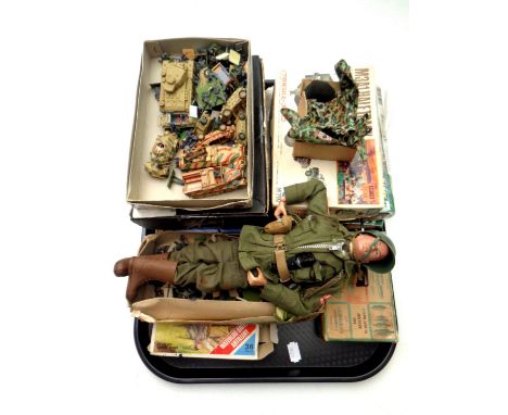 A tray of mid 20th century Action Man, assorted plastic soldiers and vehicles, Revell Praetorian sets etc 