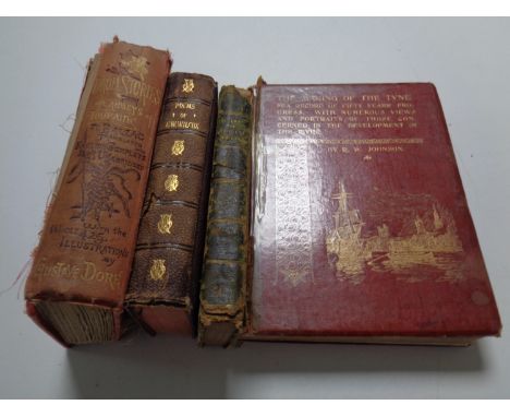 A box containing four antiquarian volumes to include The Making of the River Tyne by R W Johnson, poems of E W Wilcox, and tw