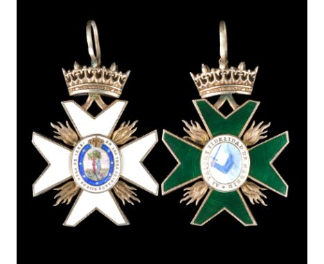 Spain: Cross for the Defence of Madrid 1808, gilt and enamelled eight pointed cross, 41 mm, flames to the angles between the 