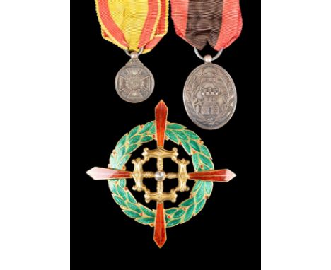 Spain: a collection of three associated awards: Order of St Ferdinand, laurelled cross, gilt and enamelled, 61 mm, four outwa