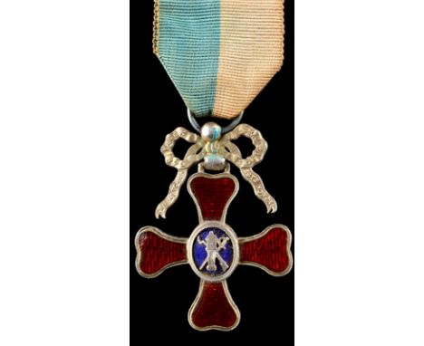 Spain: Cross for the Defenders of Astorga, red enamelled cross, 39 mm, the arms with swollen ends, blue central oval with can