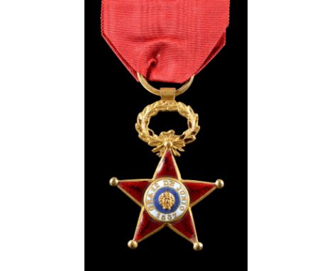 Spain: Cross for Gra 1837, gilt and enamel, red  pointed star, 24.25 mm, circular centre with head of Hercules facing to a bl