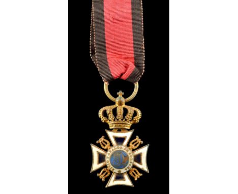 Spain: Cross for the Siege of Solsona 23rd July 1838, gilt and enamel cross formy, 22 mm, lyres between the arms, crown suspe