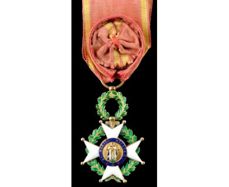 Spain: the Order of St Ferdinand, officer's breast badge, gilt and enamelled, 34 mm, ribbon with rosette, 1815-1920 type (G 3