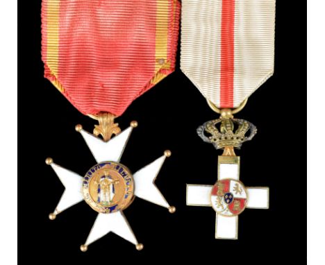 Spain: the Order of Military Merit, reduced size enamelled cross, 23.7 mm, white arms, crown suspension, minor enamel damage,