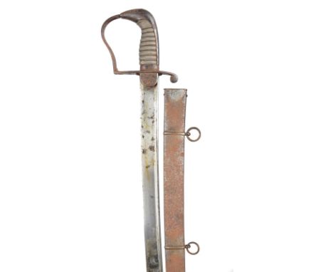 An early 19th Century British cavalry officer's sword, broad and slightly curved pipe backed blade 35 in., with 9 in. false b