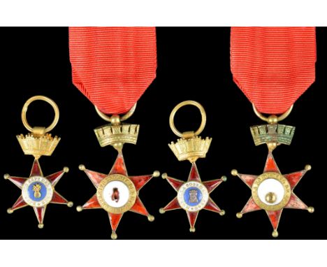 Spain: Cross for the Battle of Morella, 30th May 1840, gilt and enamels, six pointed star 22.7 mm, mural crown suspension, ve