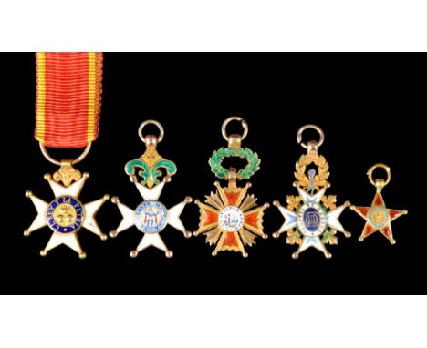 Spain: a small collection of miniature badges of orders of chivalry, enamelled crosses, comprising: San Fernando, eight point