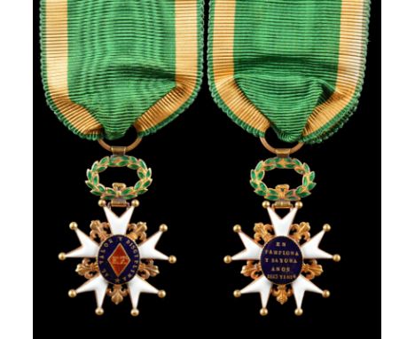 Spain: Cross for Pamplona and Bayonne, gold or gilt and enamel, five armed and ten pointed cross 27.6 mm, central oval with l
